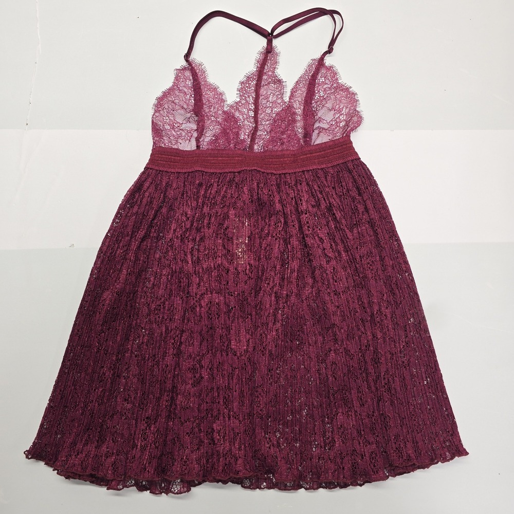 Victorias Secret Lace Babydoll Slip Nightgown Dark Red XS 11111728 CC 28P7